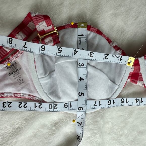 Montce Red Gingham Bustier Bikini Top Size Large NWOT $152 Pinup Retro Bra Crop - Picture 16 of 16